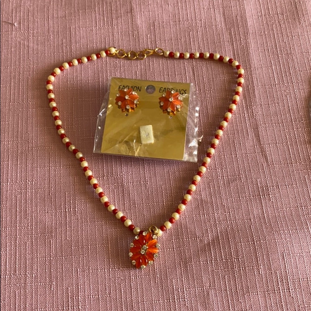 Orange necklace and earring set